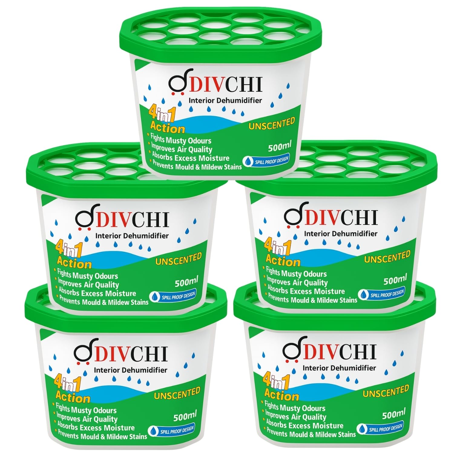 DIVCHI Dehumidifier Disposable 500ml Pack of 24 Condensation Remover Moisture Absorber Dehumidifiers for Damp, Mould, Moisture in Home, Kitchen, Bedroom, Caravan, Office, Garage, Bathroom, Basement