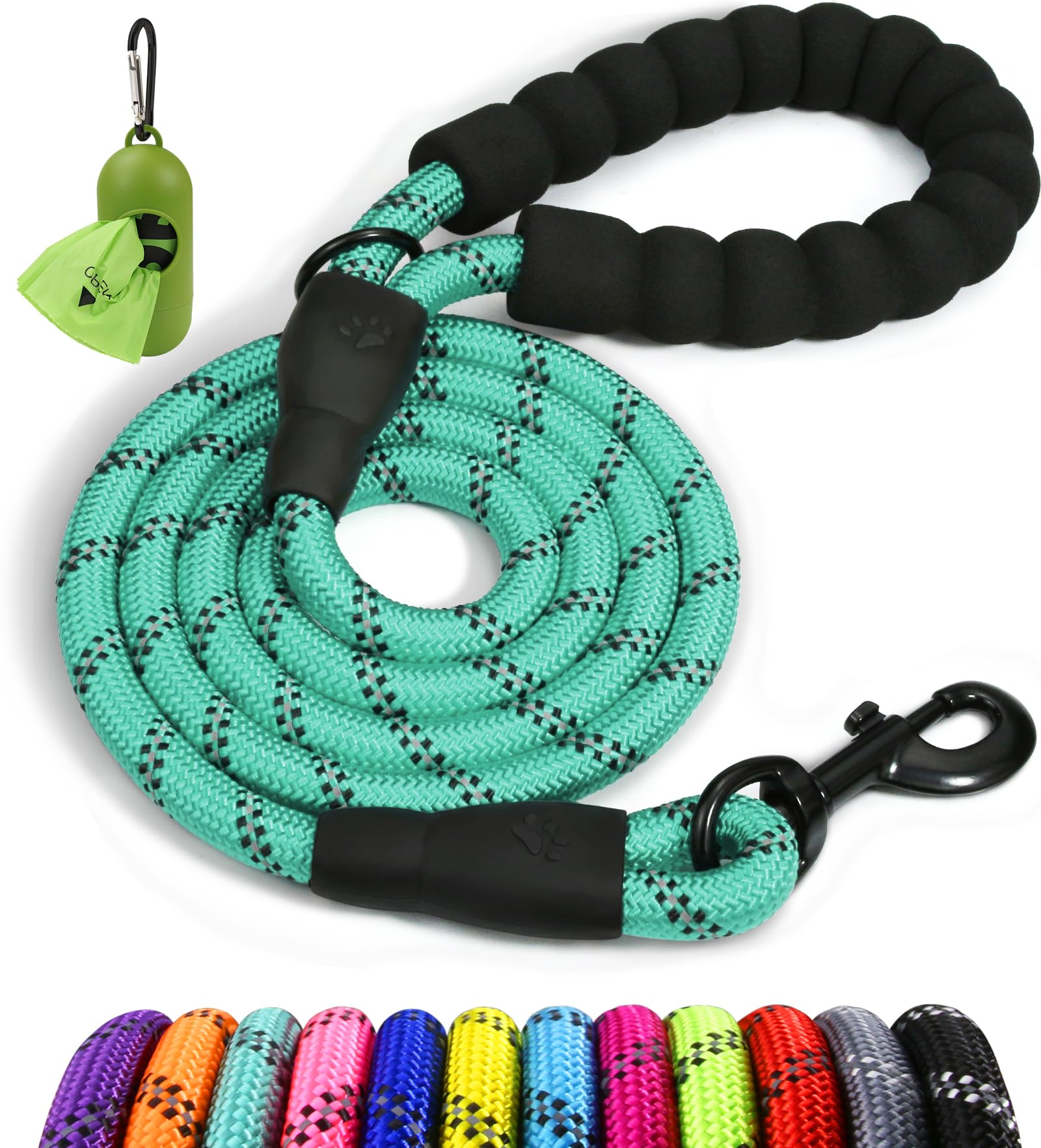 Taglory Rope Dog Lead with Soft Padded Handle, 1.2 m Reflective Lead and Multi-Colour for Small Dogs, 1.0 cm, Black