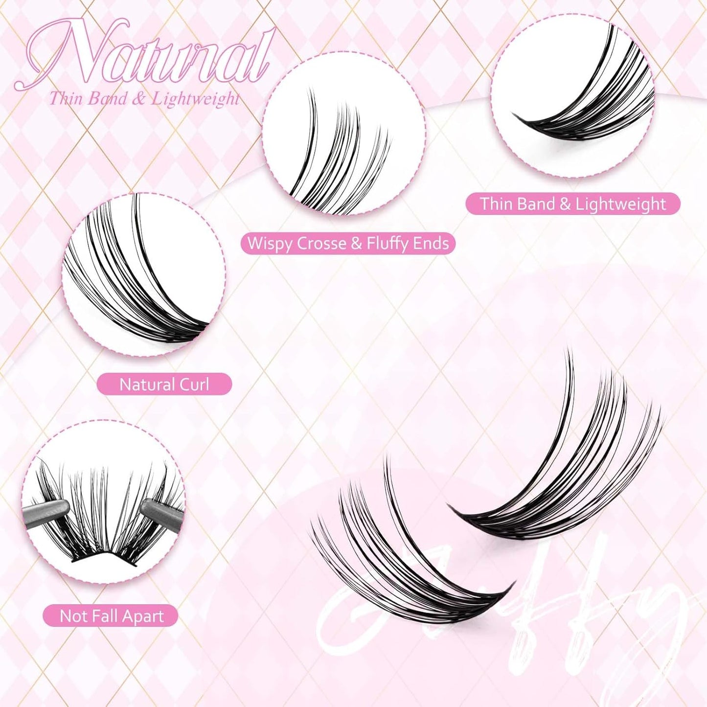 FADLASH DIY Lash Extension Kit Individual Lashes Clusters30P+40P D Curl 8-16mm Lash Bond and Seal, Clusters Lash Glue Remover and Eyelash Tweezers for Eyelash Extensions