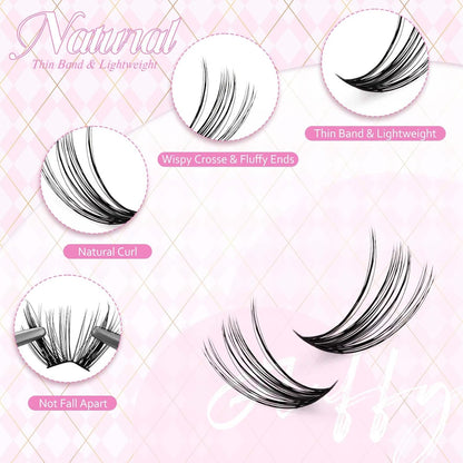 FADLASH DIY Lash Extension Kit Individual Lashes Clusters30P+40P D Curl 8-16mm Lash Bond and Seal, Clusters Lash Glue Remover and Eyelash Tweezers for Eyelash Extensions