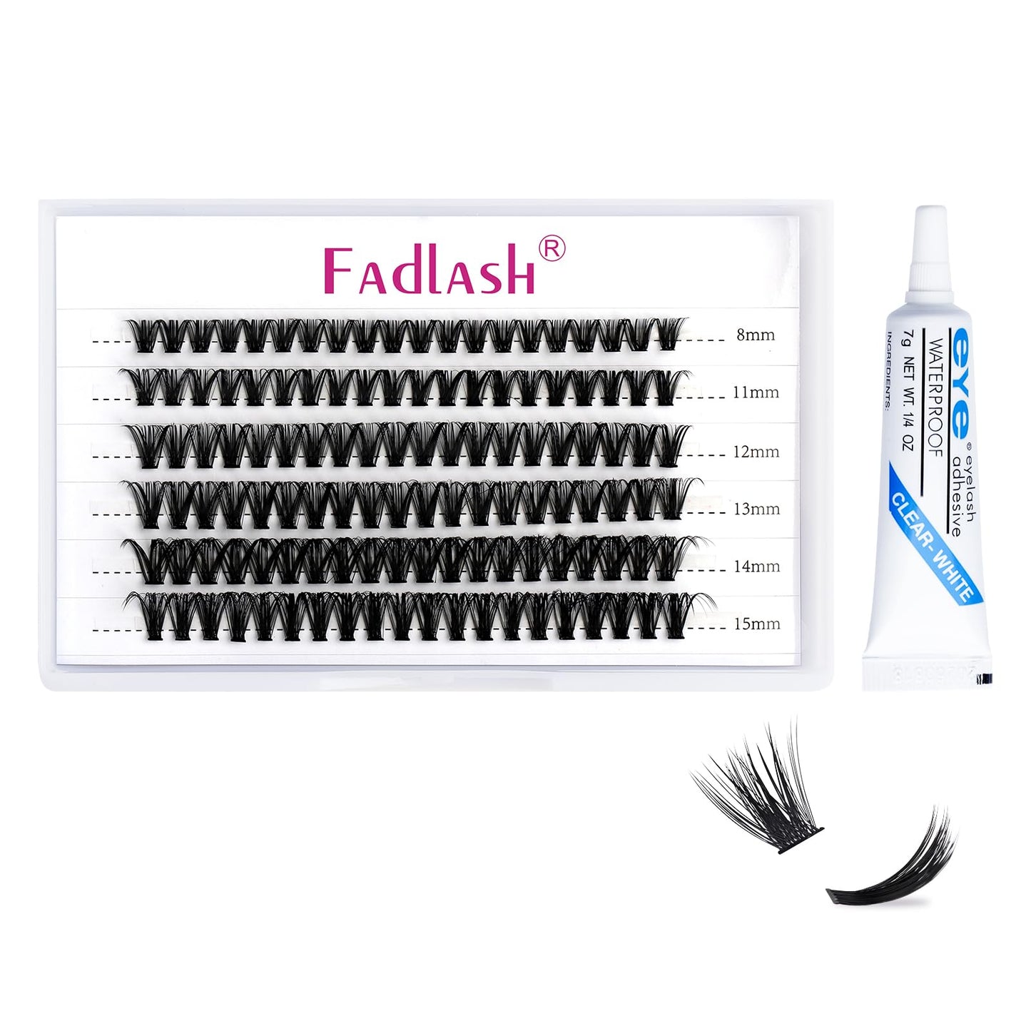 FADLASH DIY Lash Extension Kit Individual Lashes Clusters30P+40P D Curl 8-16mm Lash Bond and Seal, Clusters Lash Glue Remover and Eyelash Tweezers for Eyelash Extensions