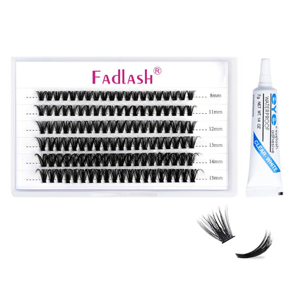 FADLASH DIY Lash Extension Kit Individual Lashes Clusters30P+40P D Curl 8-16mm Lash Bond and Seal, Clusters Lash Glue Remover and Eyelash Tweezers for Eyelash Extensions