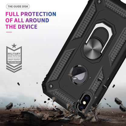 LeYi for iPhone X Case/iPhone XS Case and 2 Tempered Glass Screen Protector,Ring Holder Military Grade Protective Shockproof Tough Silicone Hard Phone Cover for iPhone X/XS 5.8'' Black