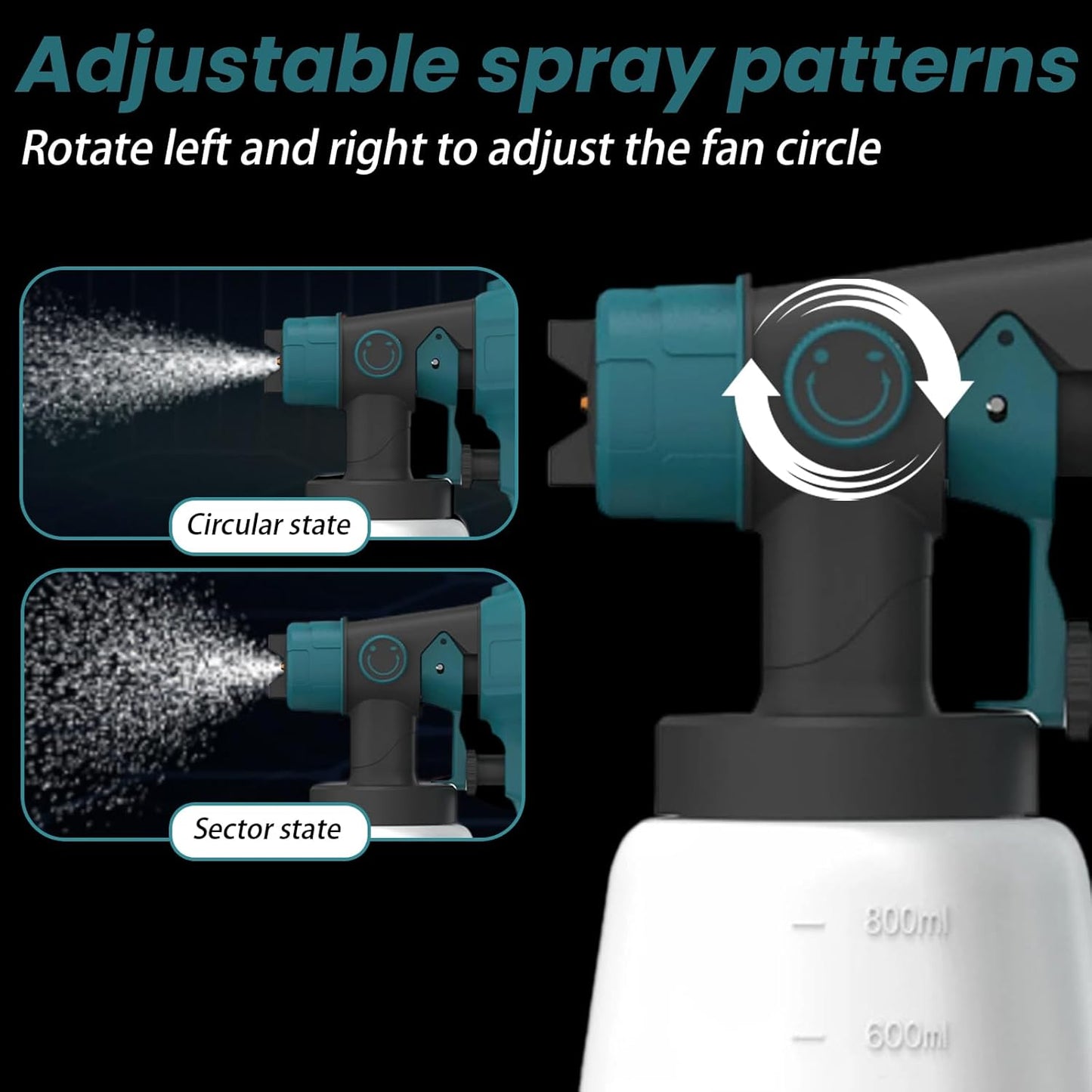 Paint Sprayer 400W, Electric Paint Spray Gun with 800ML Container, Fence Paint Sprayer with 4 Nozzles & 3 Patterns, Adjustable Flow for Walls and Ceilings, Furniture (No battery)