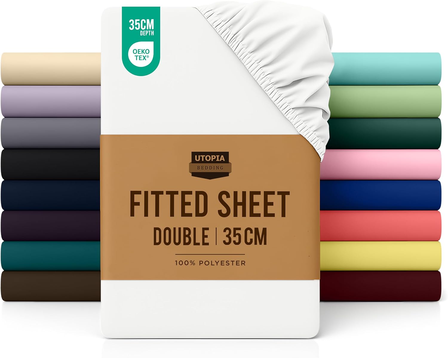 Utopia Bedding Fitted Sheet Double, White - Deep Pocket 14 inch (35 cm) - Easy Care - OEKO-TEX Certified - Soft Brushed Microfibre Fabric - Shrinkage and Fade Resistant - Bottom Sheet