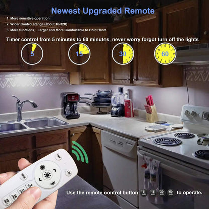 LDOPTO Under Cabinet Kitchen Lights with Remote Dimmable LED Cupboard Battery Powered LED Bedroom Lights with Timer for Kitchen Hallway, Multiple Colors 4 Pack