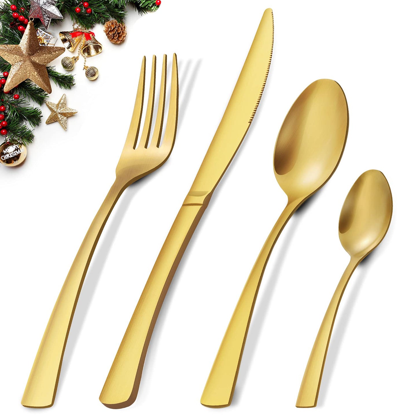 Cutlery Set, BEWOS 16-Piece Stainless Steel Flatware Set, Tableware Silverware Set with Rainbow Spoon Knife and Fork Set, Service for 4, Dishwasher Safe/Easy Clean, Mirror Polished