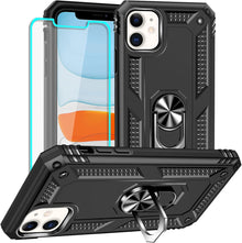 Yiakeng iPhone 11 Phone Case, iPhone 11 Case With Screen Protector, Silicone Shockproof Military Grade Protective Phone Cover with Ring Kickstand for iPhone 11 (Black)