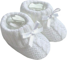 Baby Boys Girls 1 Pair Knitted Booties Soft Newborn Knitted Booties with Bow 116-354 (White)