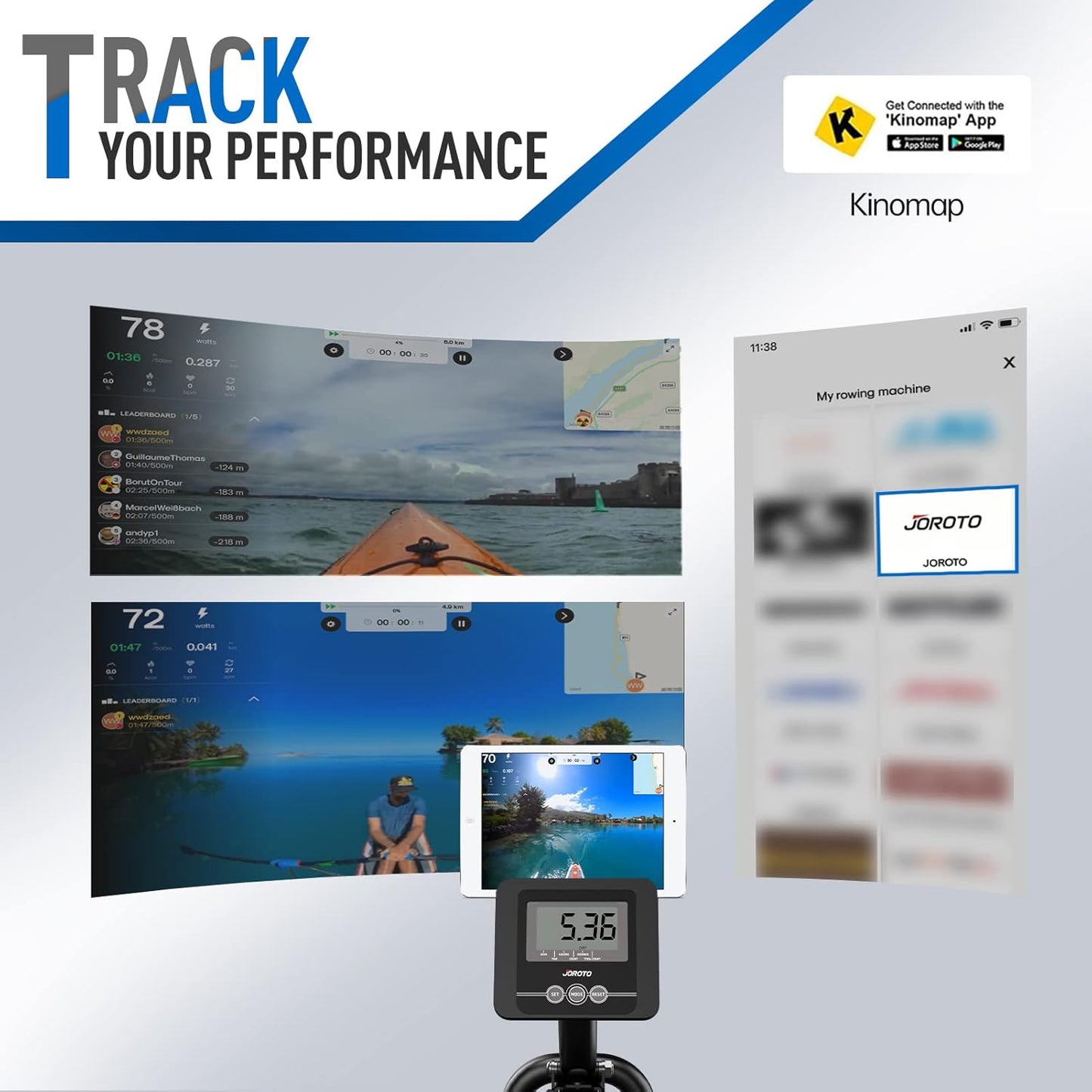 JOROTO Rowing Machines for Home Gym Foldable Rower Machine 300 LBS Weight Capacity with Bluetooth Function, Ipad Holder