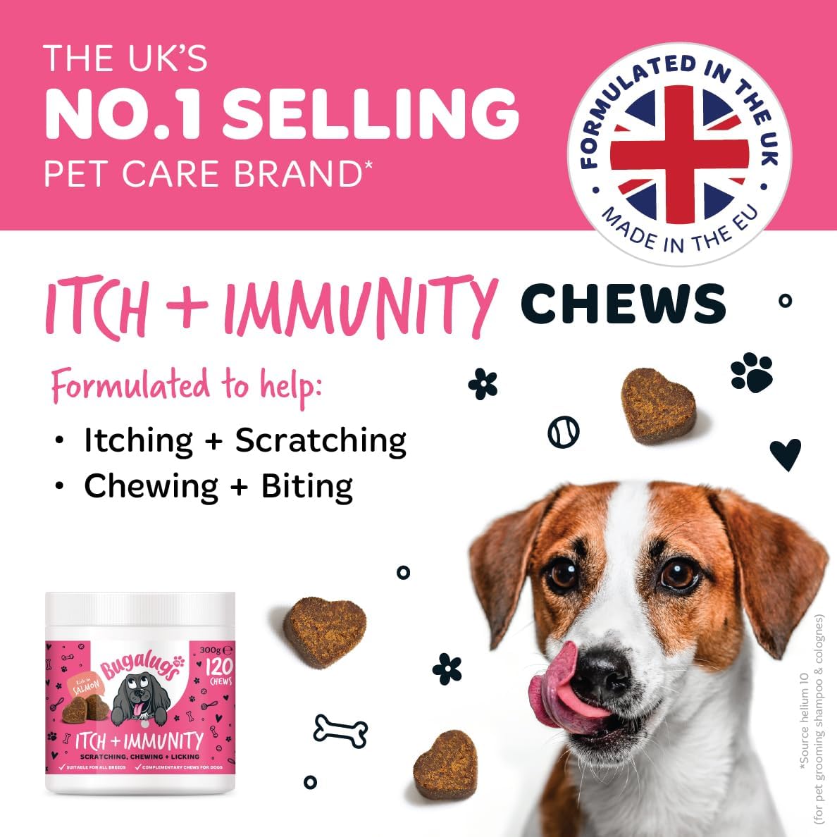 BUGALUGS Itch & Immunity Dog Treats – Helps Soothe Itchy Skin, Paws, Ears - Licking, Scratching - Perfect for Small, Medium & Large Dogs