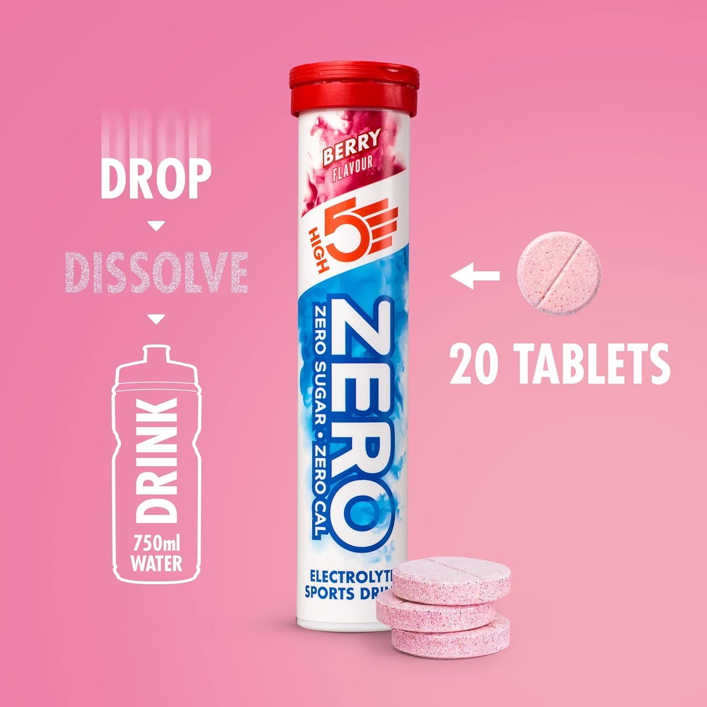 HIGH5 ZERO Electrolyte Tablet - Hydration Tablets Enhanced with Vitamin C - 0 Calories & Sugar Free - Boost Hydration, Performance & Wellness - Berry, 20 Tablets (20x, Pack of 1)