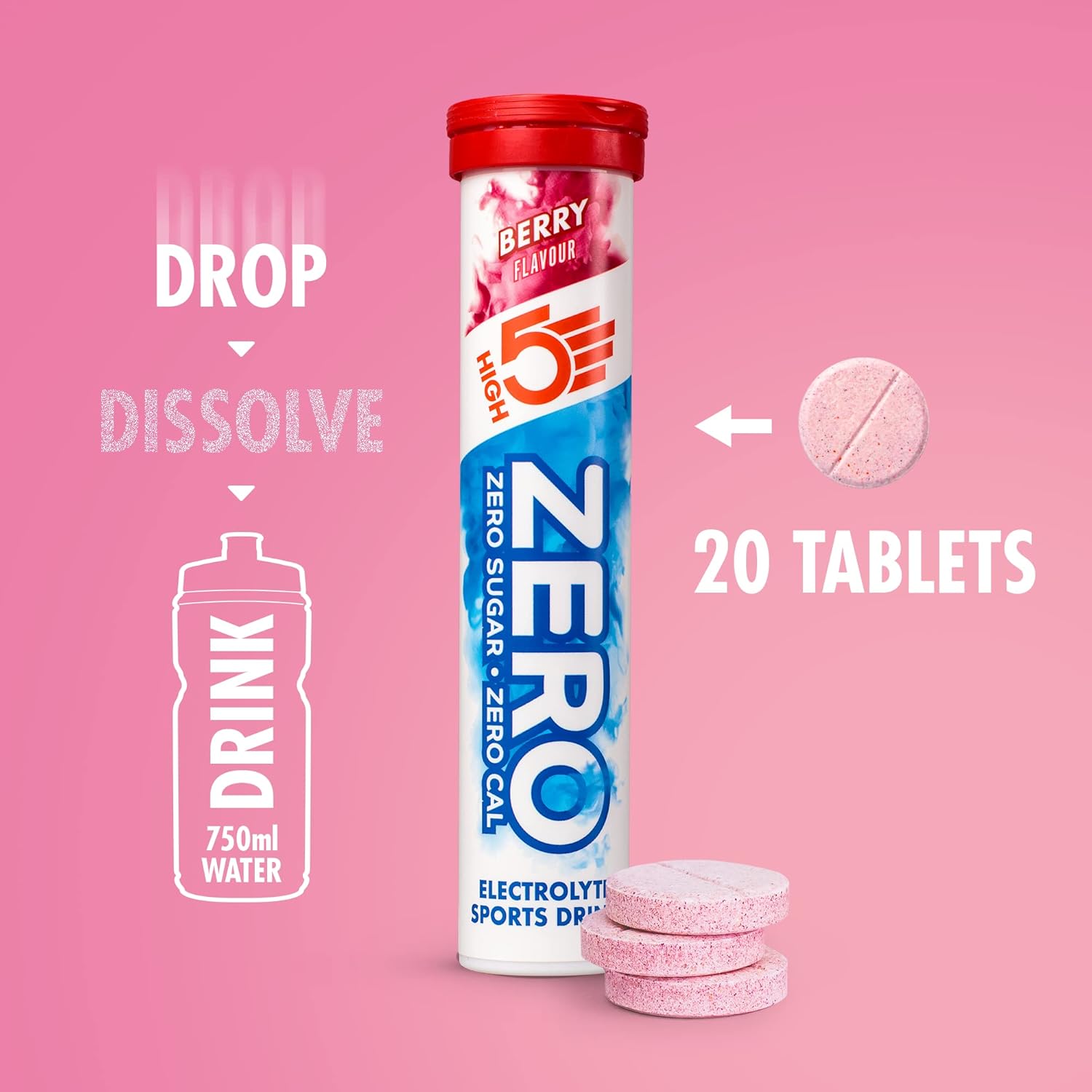 HIGH5 ZERO Electrolyte Tablet - Hydration Tablets Enhanced with Vitamin C - 0 Calories & Sugar Free - Boost Hydration, Performance & Wellness - Berry, 20 Tablets (20x, Pack of 1)