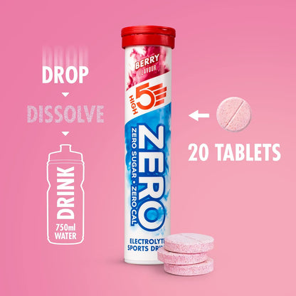 HIGH5 ZERO Electrolyte Tablet - Hydration Tablets Enhanced with Vitamin C - 0 Calories & Sugar Free - Boost Hydration, Performance & Wellness - Berry, 20 Tablets (20x, Pack of 1)