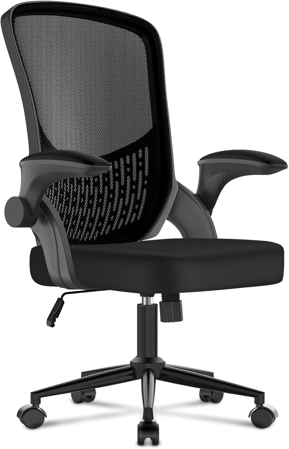 naspaluro Computer Desk Chair, Ergonomic Office Chair with 3D Lumbar Support, Flip-up Armrests Mesh Chair with Metal Claws, Mid-Back Home Office Chair-Black