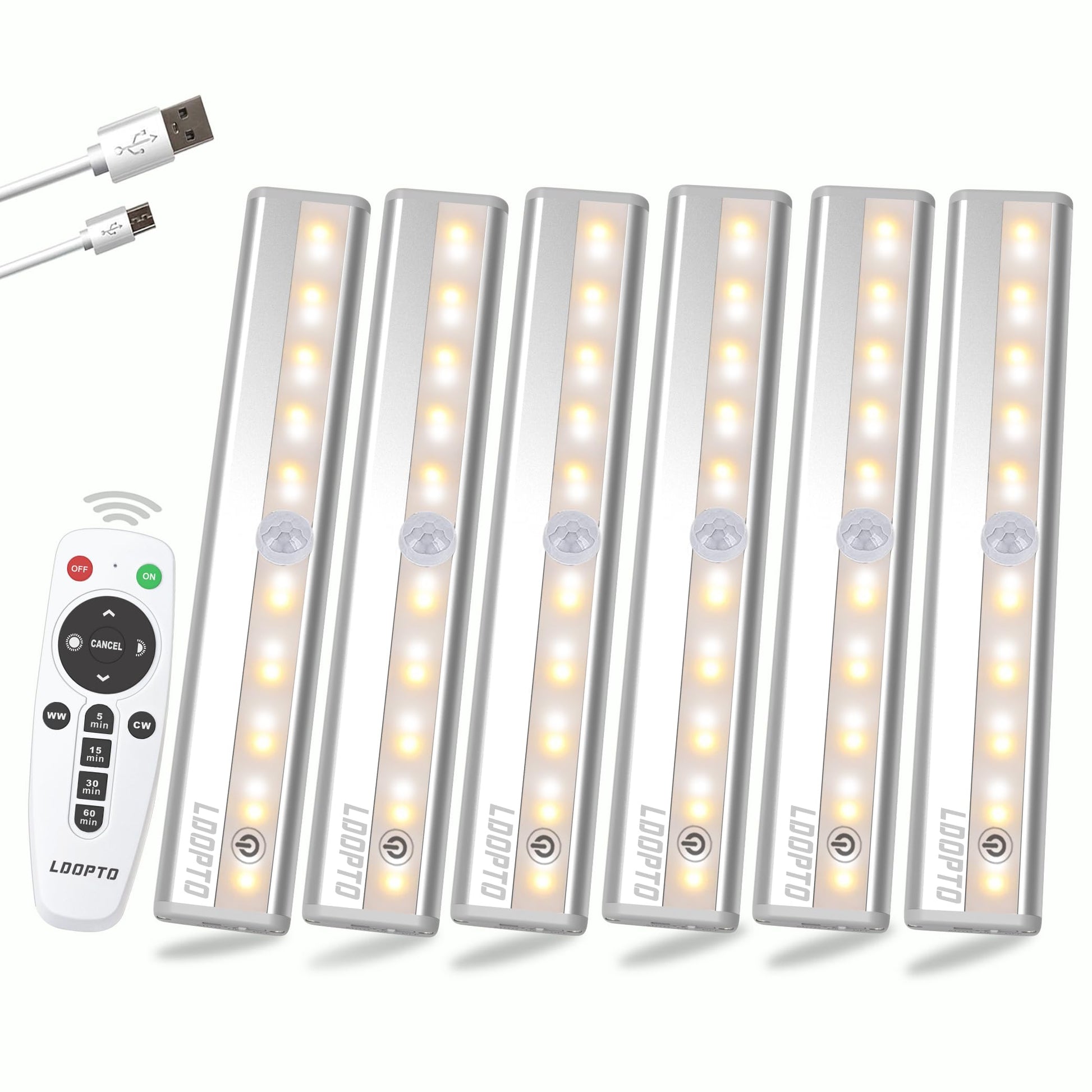 LDOPTO Under Cabinet Kitchen Lights with Remote Dimmable LED Cupboard Battery Powered LED Bedroom Lights with Timer for Kitchen Hallway, Multiple Colors 4 Pack