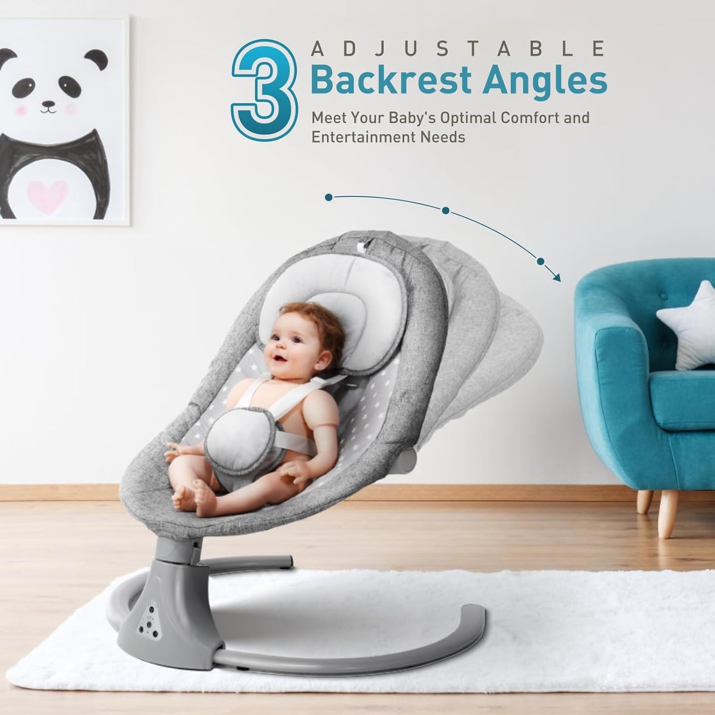 Baby Swing Chair: Baby Bouncer from Birth with Bluetooth Remote Control | Cordless 5-Speed Levels 12 Lullabies & 3 Timers | 3 Adjustable Angles & Electric Rocking Chair for Newborn | Gray