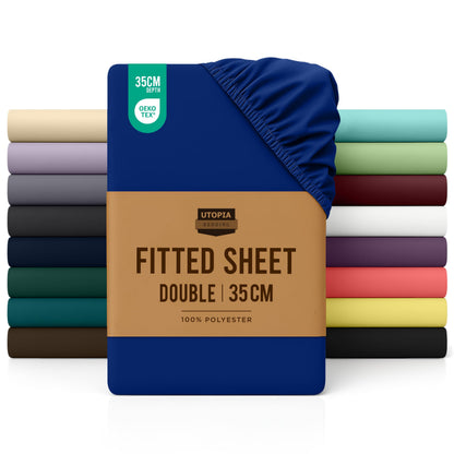 Utopia Bedding Fitted Sheet Double, White - Deep Pocket 14 inch (35 cm) - Easy Care - OEKO-TEX Certified - Soft Brushed Microfibre Fabric - Shrinkage and Fade Resistant - Bottom Sheet