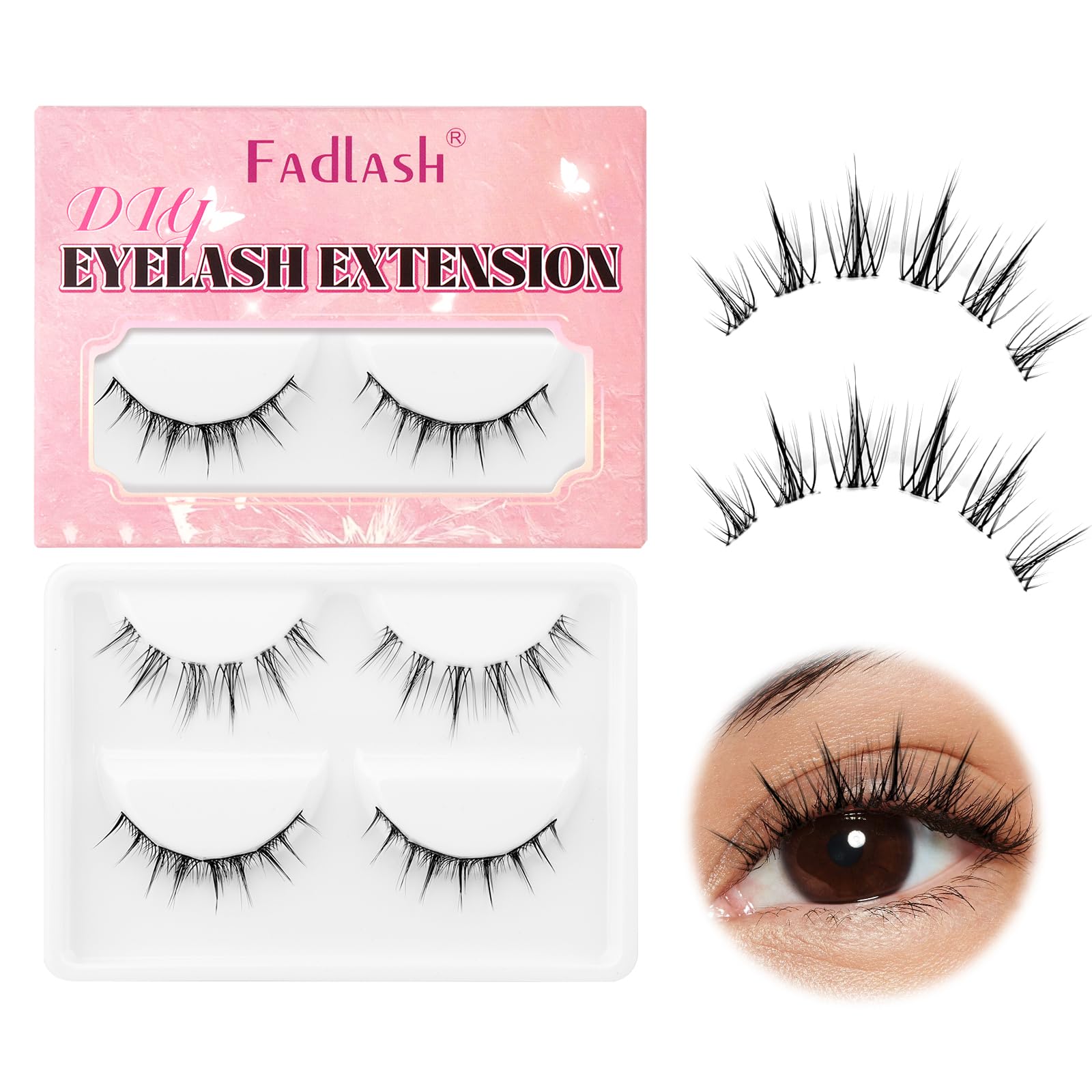 FADLASH DIY Lash Extension Kit Individual Lashes Clusters30P+40P D Curl 8-16mm Lash Bond and Seal, Clusters Lash Glue Remover and Eyelash Tweezers for Eyelash Extensions