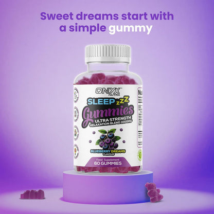 Sleep Gummies with Magnesium | Blueberry Dreams Flavour | Night Bedtime Support | Vegan Chewable Gummys 60 Gummies (30 Servings)