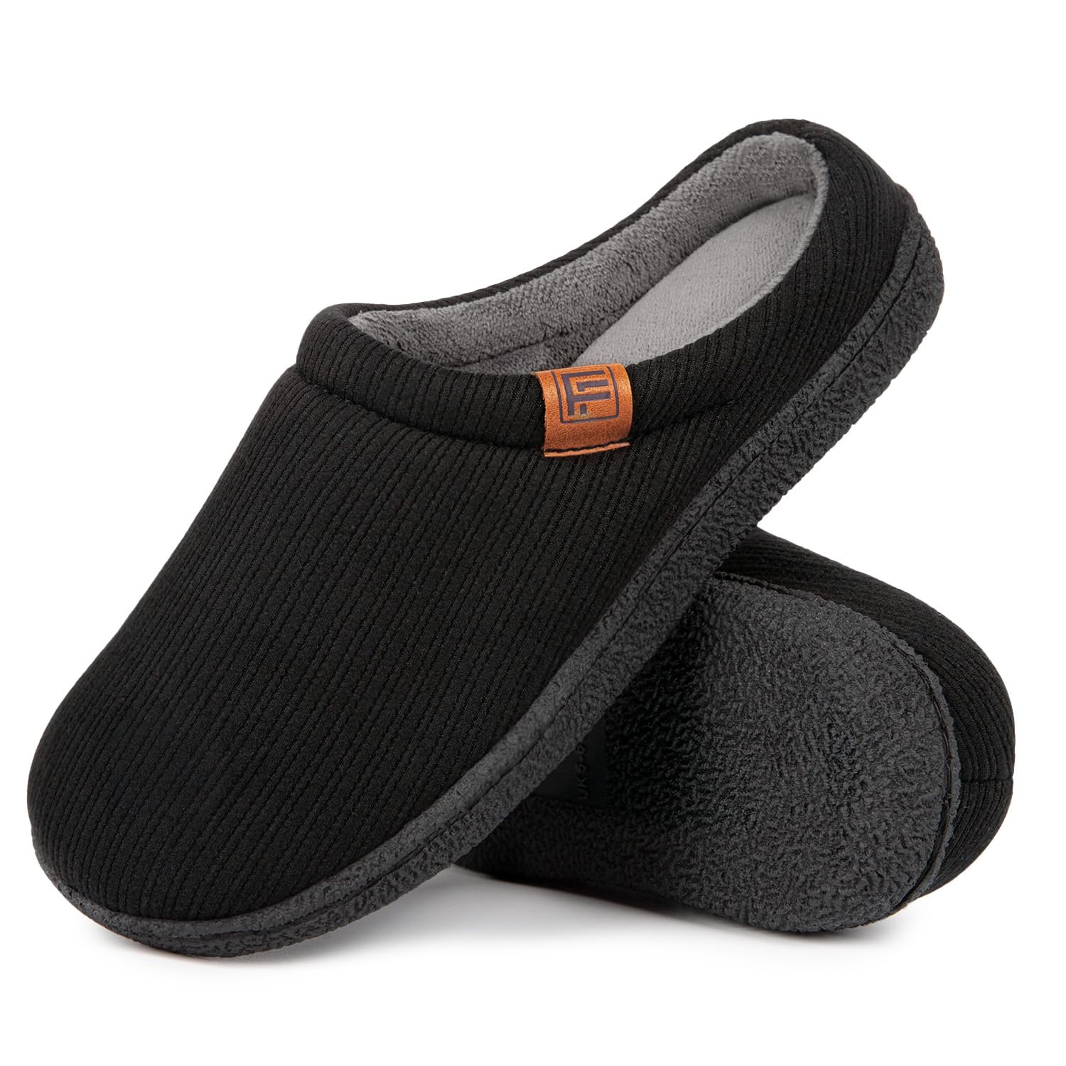 FamilyFairy Women’s Slippers Cosy Memory-Foam Striped Knit Non-Slip Indoor Outdoor Ladies House Shoes