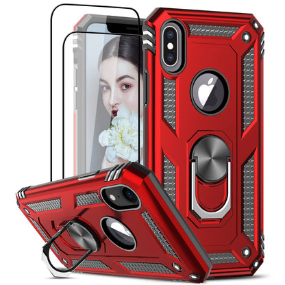 LeYi for iPhone X Case/iPhone XS Case and 2 Tempered Glass Screen Protector,Ring Holder Military Grade Protective Shockproof Tough Silicone Hard Phone Cover for iPhone X/XS 5.8'' Black