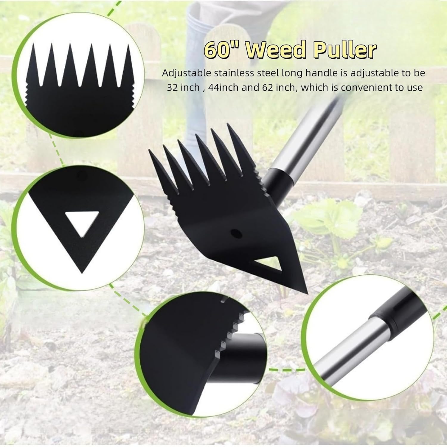 Weed Puller Tool with Long Handle, 2 in 1 Manual Weed Rake and Garden Hoe 150cm Weed Remover Gardening Tools Weeding Pull for Garden Yard Lawn Patio Kids Adluts (F)