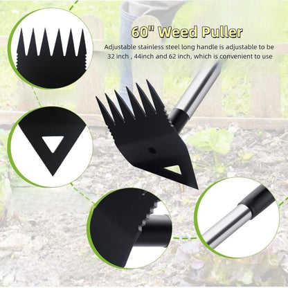 Weed Puller Tool with Long Handle, 2 in 1 Manual Weed Rake and Garden Hoe 150cm Weed Remover Gardening Tools Weeding Pull for Garden Yard Lawn Patio Kids Adluts (F)