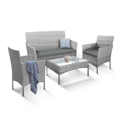KEPLIN Mesh 4 Piece Garden Furniture Set, Modern Outdoor Patio Set with Easy Assembly, Comfortable & Durable Outdoor Furniture, Ideal Conversation Set for Gardens, Balconies, Poolside, Black