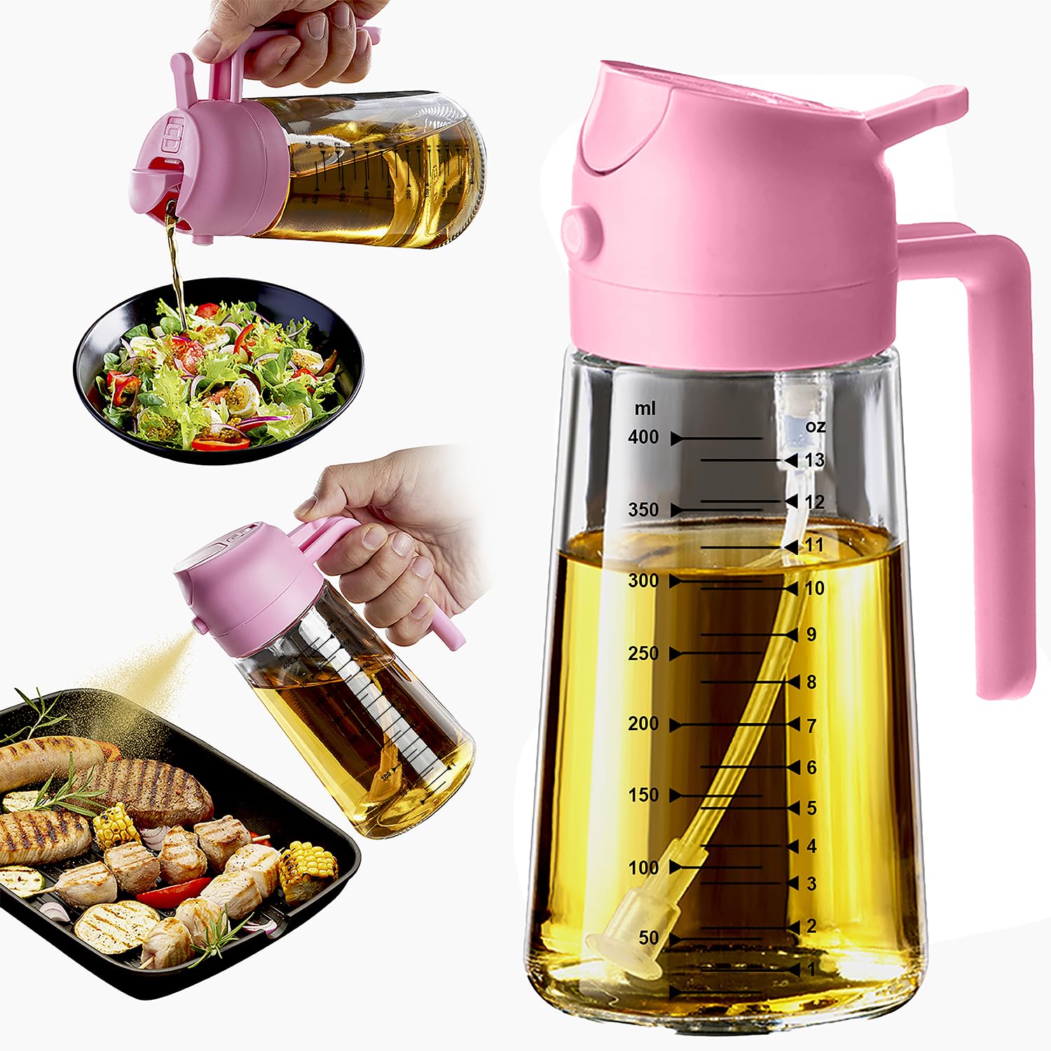 TrendPlain 16oz Olive Oil Spray Bottle - 2 in 1 Olive Oil Dispenser Bottle for Kitchen Accessories - Kitchen Gadgets, For Air Fryer (Black)