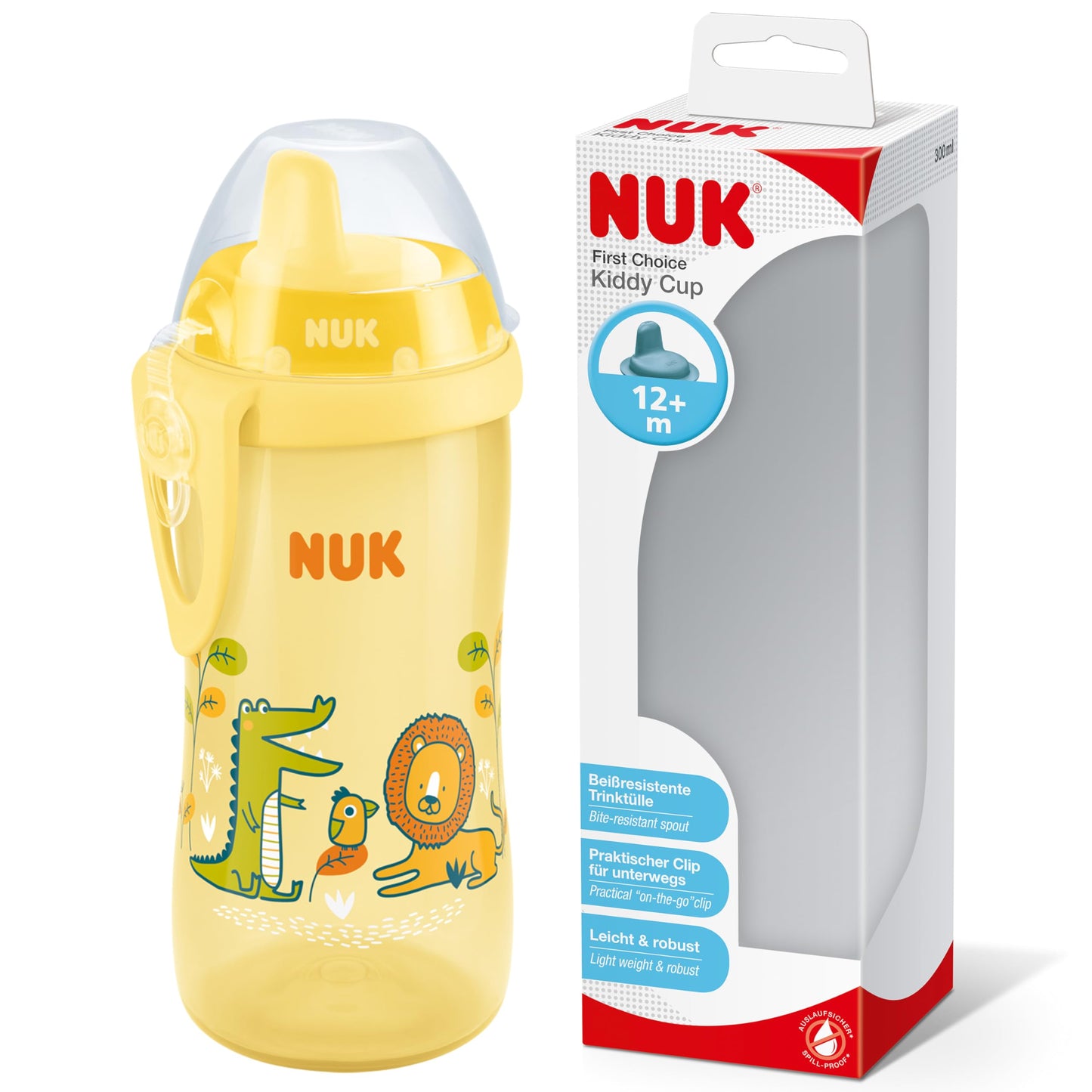 NUK Kiddy Cup Toddler Cup | 12+ Months | 300 ml | Leak-Proof Toughened Spout | Clip & Protective Cap | BPA-Free | Pink