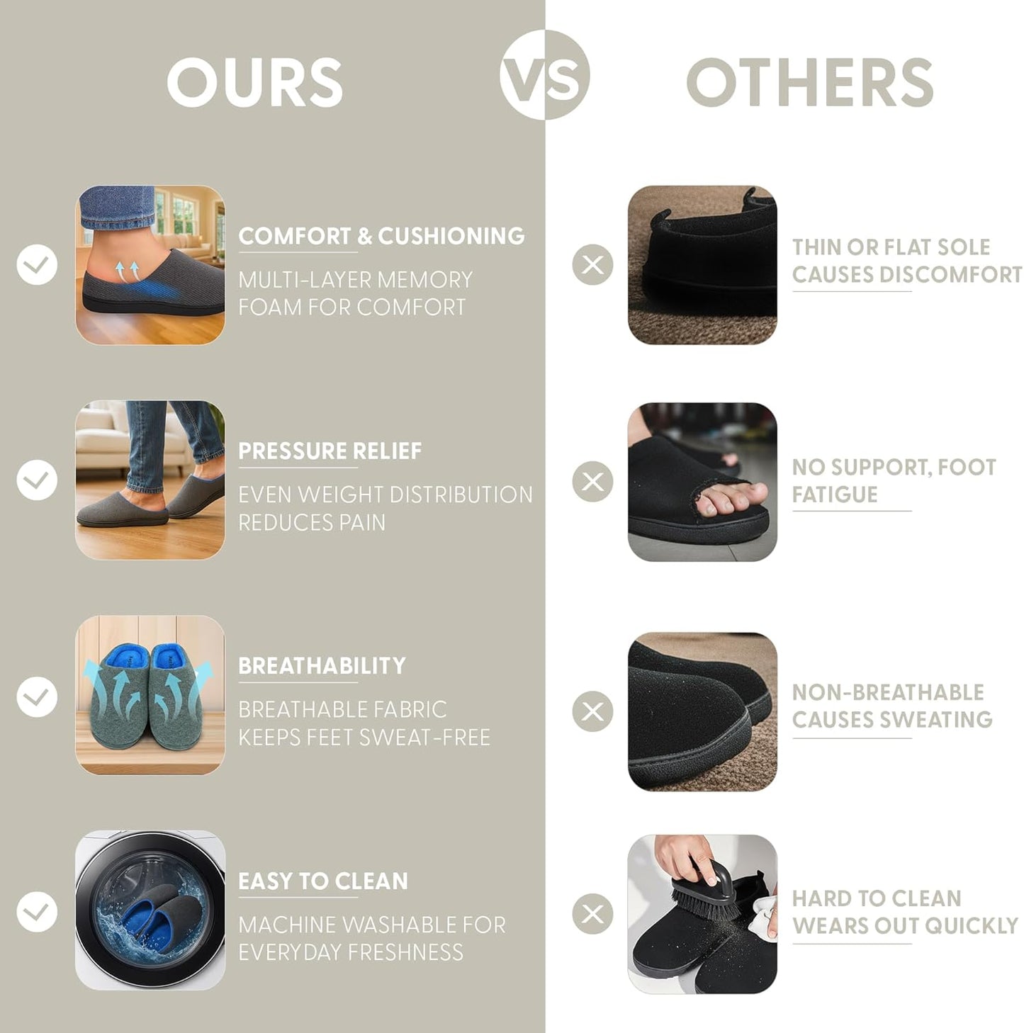 KEPLIN Men’s Memory Foam Slippers – Comfortable Indoor House Shoes for Men with Plush Cushioning, Anti-Slip Rubber Soles, Lightweight Design