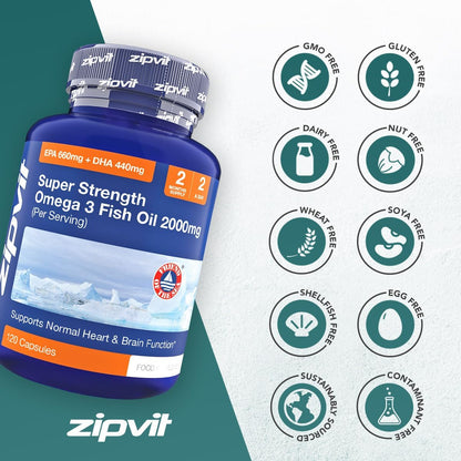 Omega 3 Fish Oil 2000mg, EPA 660mg DHA 440mg per Daily Serving. 120 Capsules (2 Months Supply). Supports Heart, Brain Function and Eye Health. 2 Capsules Per Serving