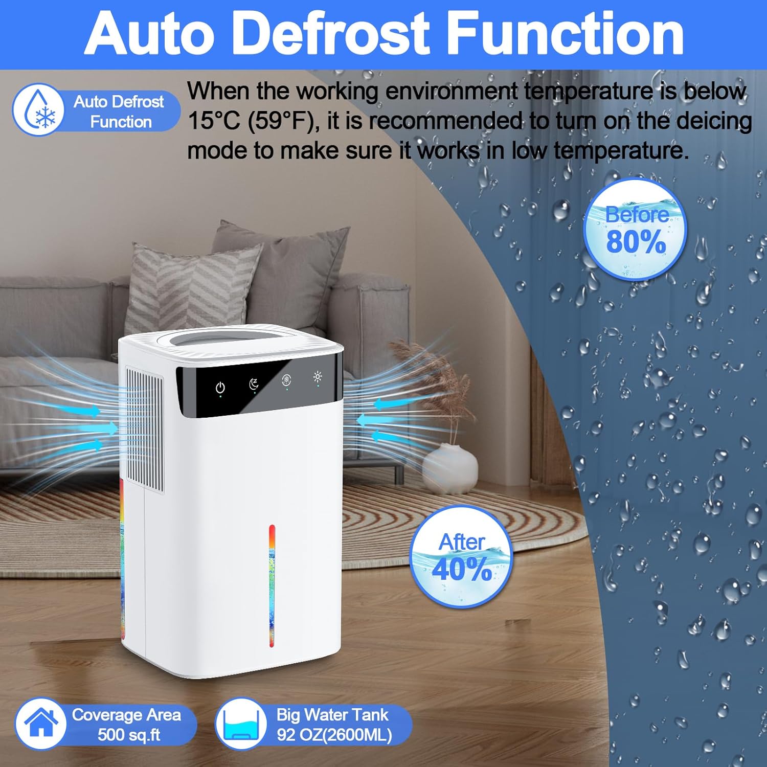 Dehumidifiers for Home-Dehumidifier Bedroom with Auto-Off,Quiet Energy-Saving Portable Small Dehumidifier with Auto Defrost & LED Lights,Sleep Mode,2.6L Mini Dehumidifiers for Bathroom,Office,RV-White