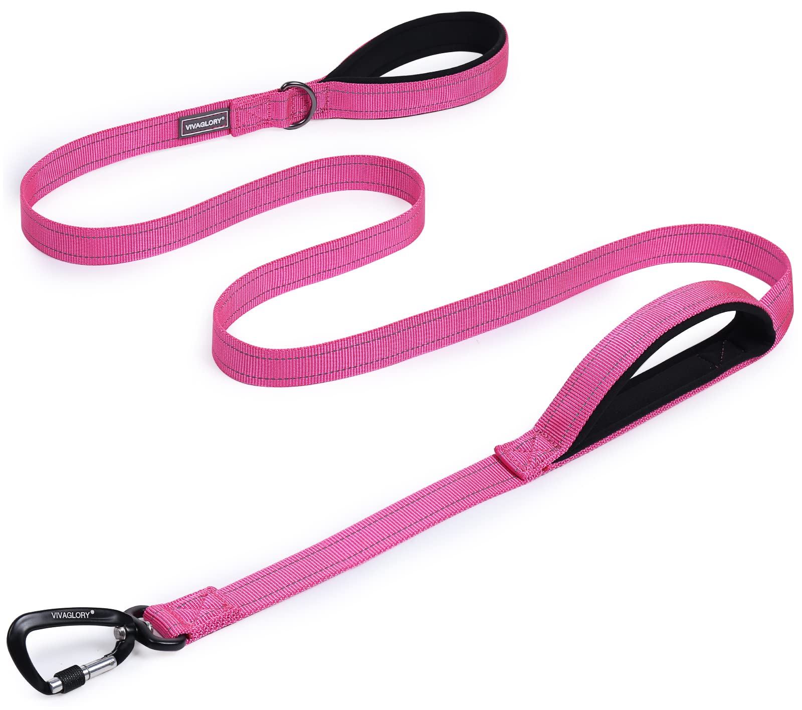 Traffic Handle Dog Lead, Soft Two Padded Handles Dog Leash, Strong Reflective & Metal Hook Training Dog Lead, Black