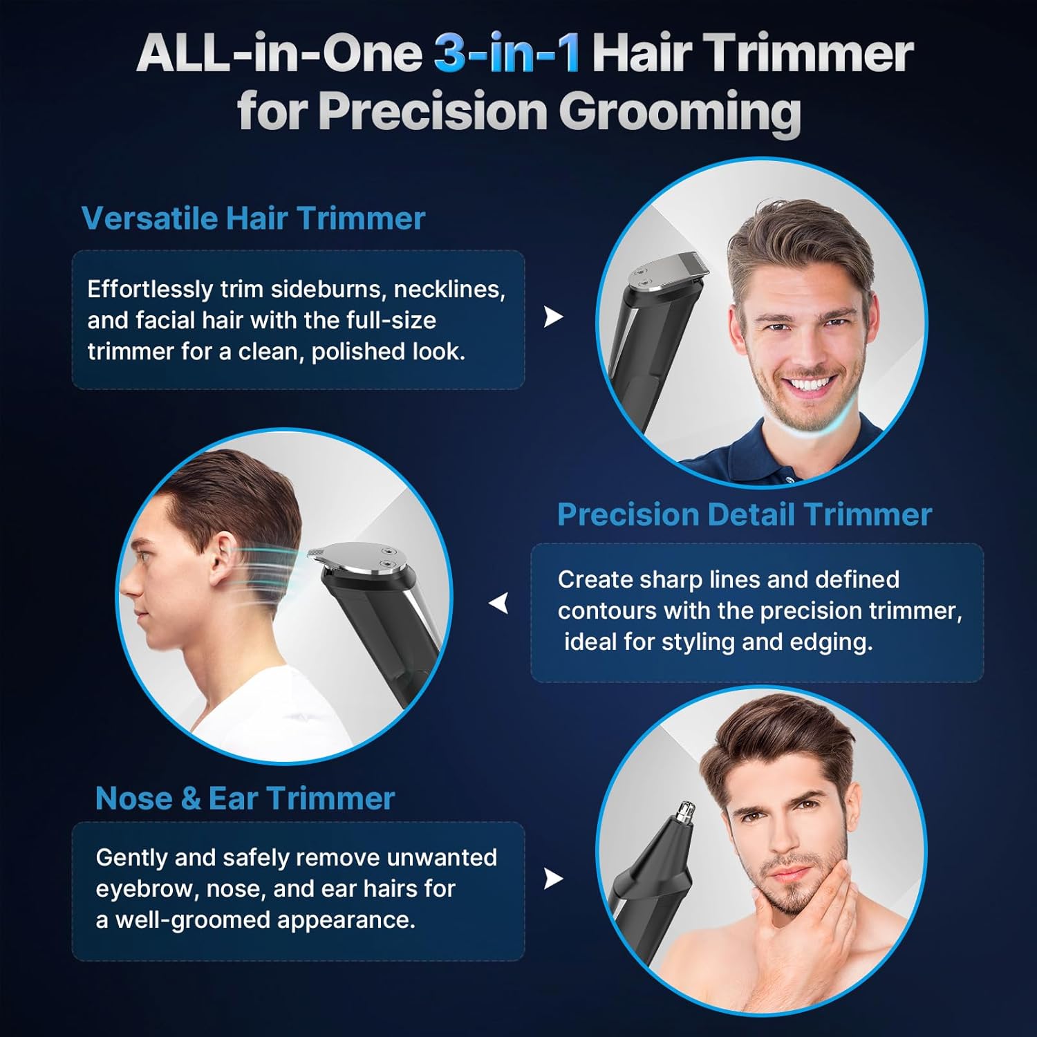 Beard Trimmer Hair Clippers for Men - All-in-One Cordless Nose & Ear Hair Trimmer Grooming Kits with Zero Gapped T-Blade Electric Razor Shaver, 9 Guide Combs, Ideal Gifts for Men​