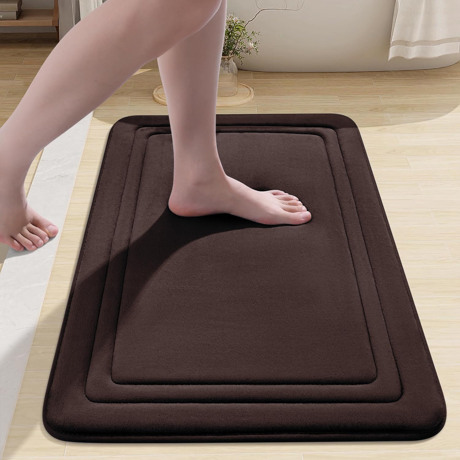smiry Memory Foam Bath Mat - 40 x 60cm, Non-Slip, Super Absorbent, Comfortable - Machine-Washable Floor Rug, Dark Grey