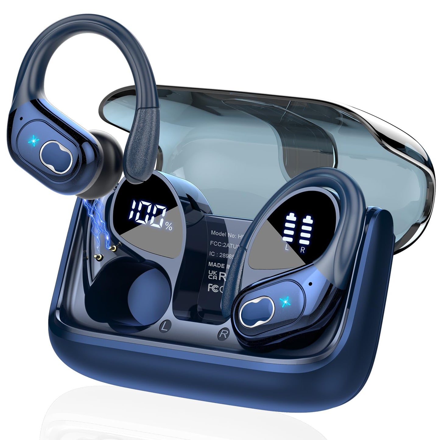 Wireless Earbuds, 75H Bluetooth 5.4 Headphones Sport with 4 ENC Noise Cancelling Mic, HiFi Stereo Wireless Earphones with Earhooks, IP7 Waterproof Ear Buds for Sport/Running/Gym, Black