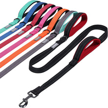 Traffic Handle Dog Lead, Soft Two Padded Handles Dog Leash, Strong Reflective & Metal Hook Training Dog Lead, Black