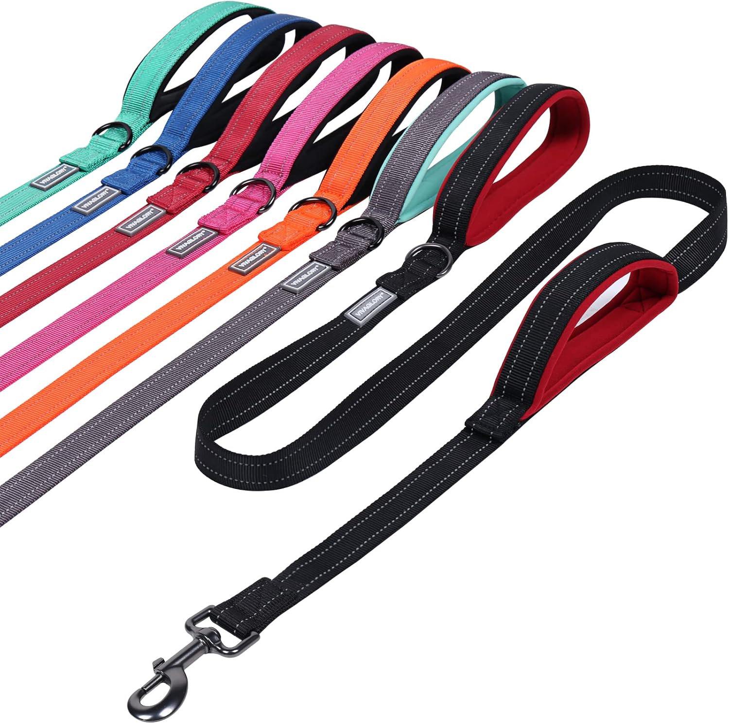 Traffic Handle Dog Lead, Soft Two Padded Handles Dog Leash, Strong Reflective & Metal Hook Training Dog Lead, Black