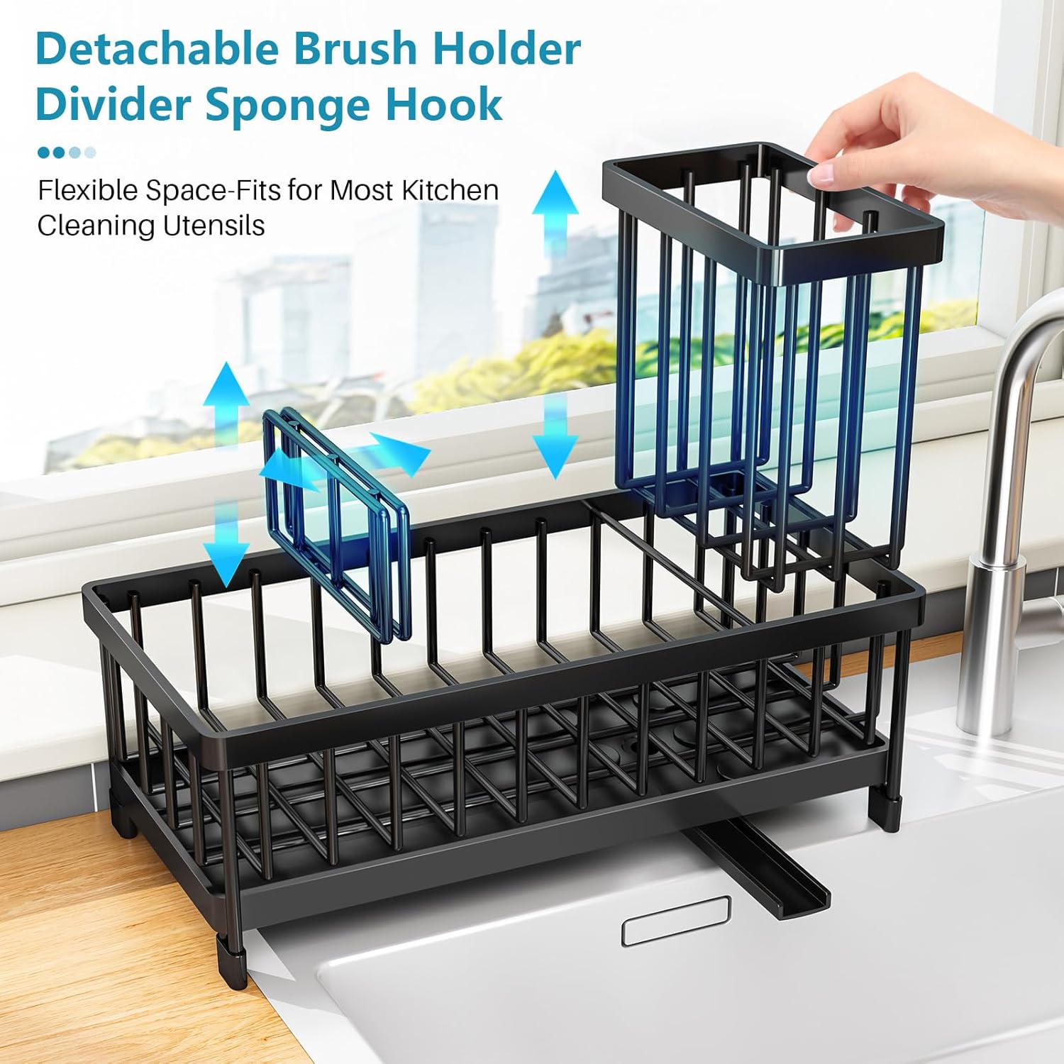 ARSTPEOE Sponge Holder for Kitchen Sink,Kitchen Sink Organizer Countertop Rustproof 304 Stainless Steel,Soap Dispenser Organizers and Storage Essentials,1 Pcs
