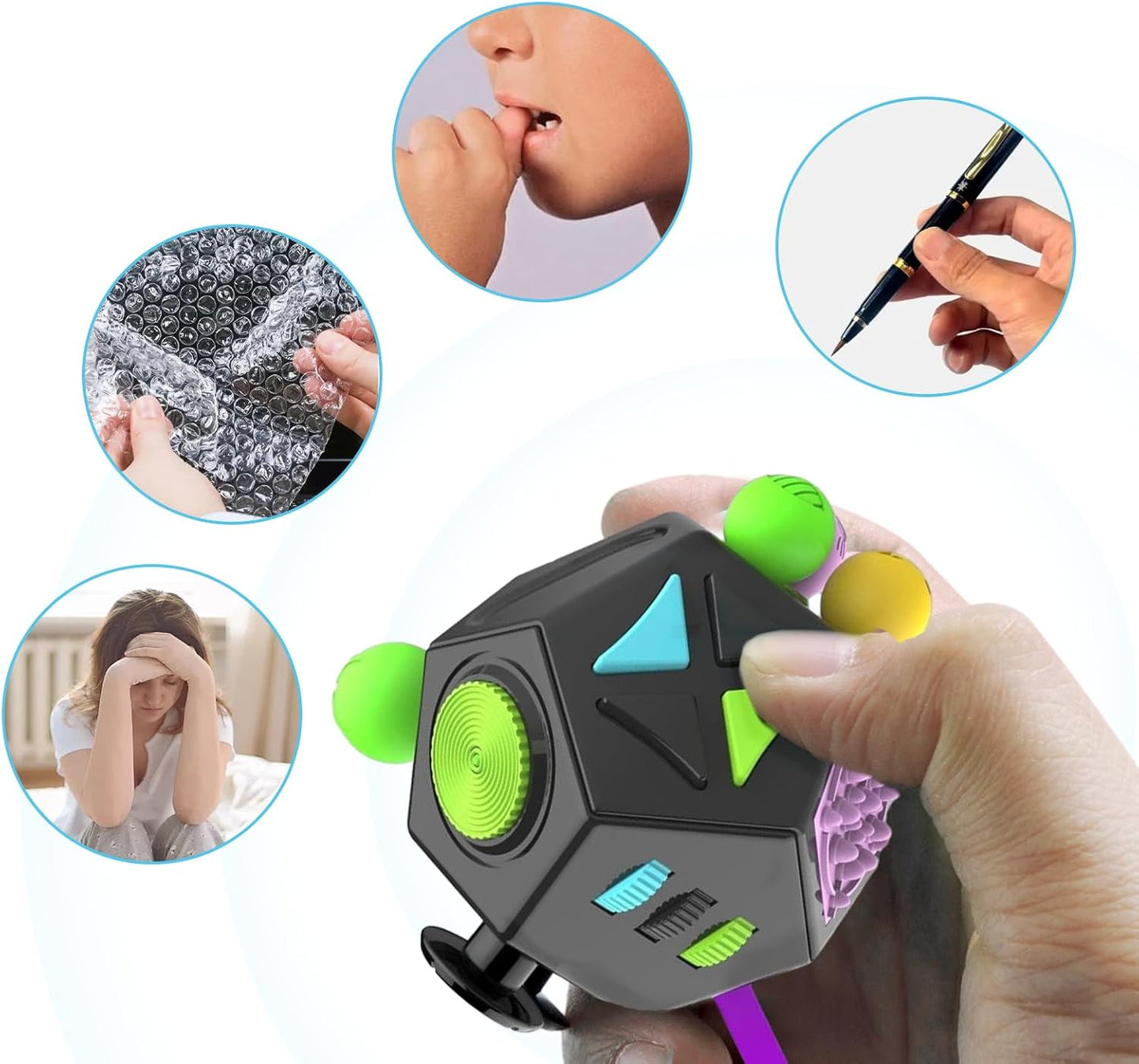 Fidget Cube With 12 Sides Figet Cube Adult Infinity Fidget Cube Toy Stress & Anxiety Cube Toy for all Ages with ADHD, ADD, ASD, ADHD Fidget Cube for Adults Kids Killing Time Gifts Christmas Gifts