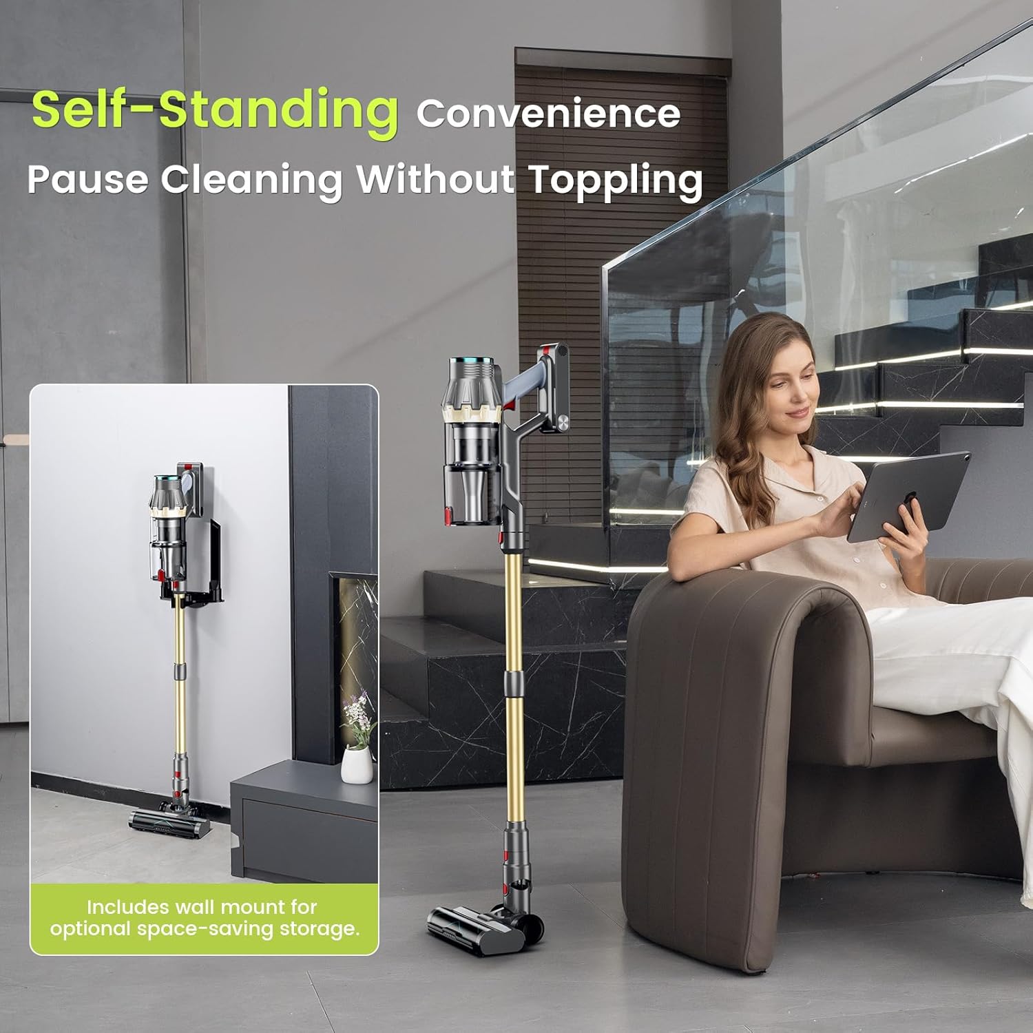XT1 Cordless Vacuum Cleaner, 48Kpa/550W Powerful Suction with Touch Screen & Anti-Tangle Roller Brush, up to 70 mins Run Time, Stick Vauum Cleaner for for Hardwood Floor Carpet Car Pet Hair