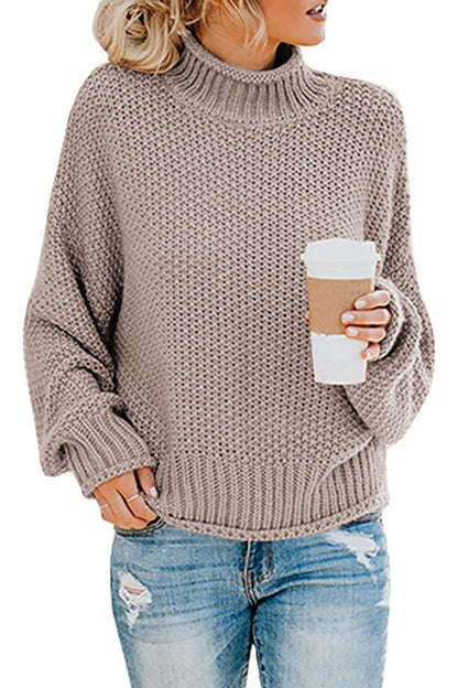 Women's Turtleneck Jumpers Casual Batwing Sweaters Long Sleeve Pullover Loose Chunky Knitted Jumper Tops