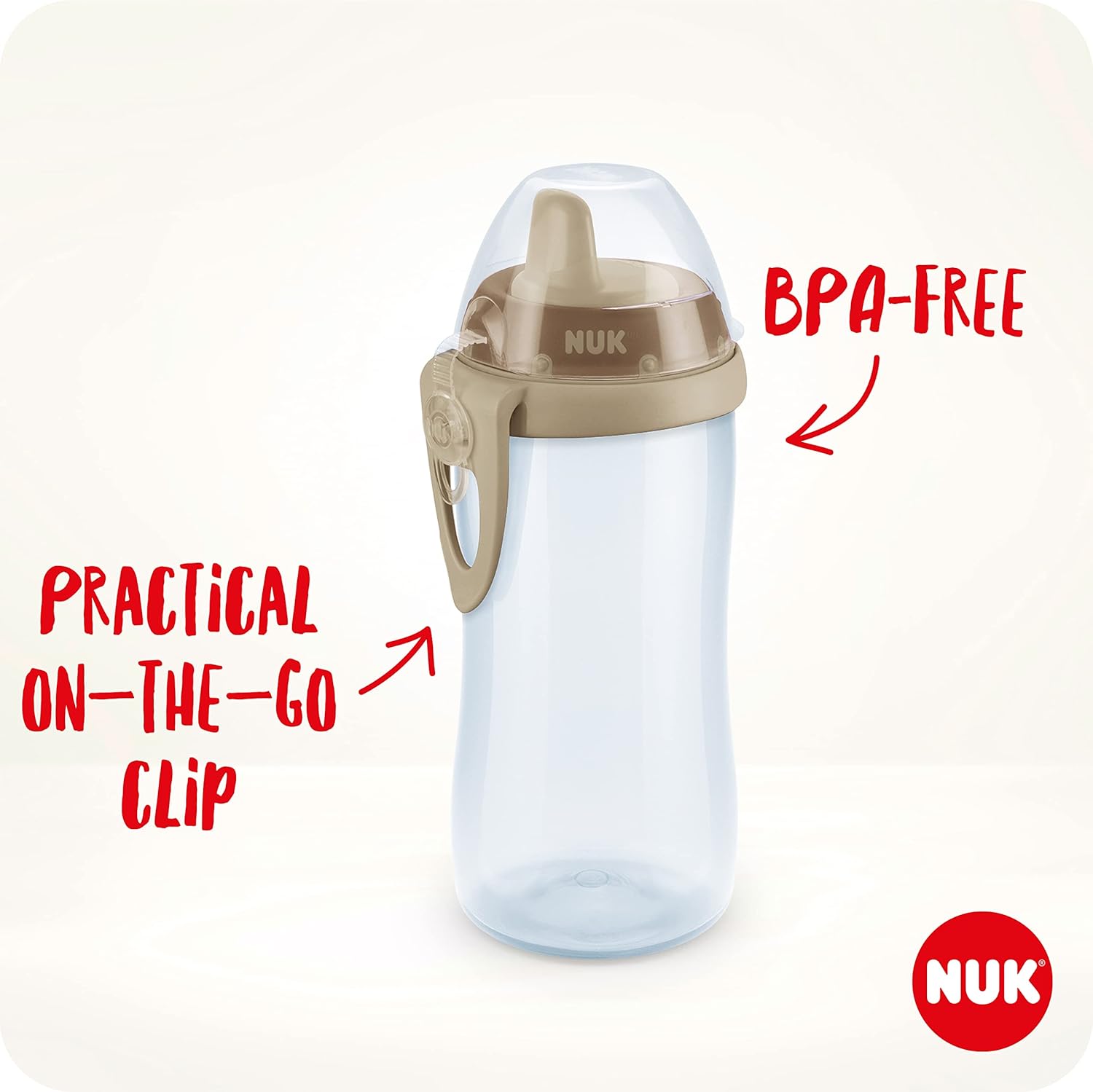 NUK Kiddy Cup Toddler Cup | 12+ Months | 300 ml | Leak-Proof Toughened Spout | Clip & Protective Cap | BPA-Free | Pink