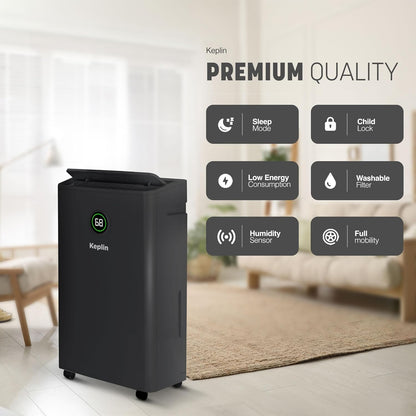 Keplin 20L Dehumidifier with HEPA Filter for Air Purification, Sleep & Laundry Mode -24 Hour Timer & Digital Display for Home, Bedroom, Bathroom, Garage &Basement- Eliminates Mould & Condensation-440W