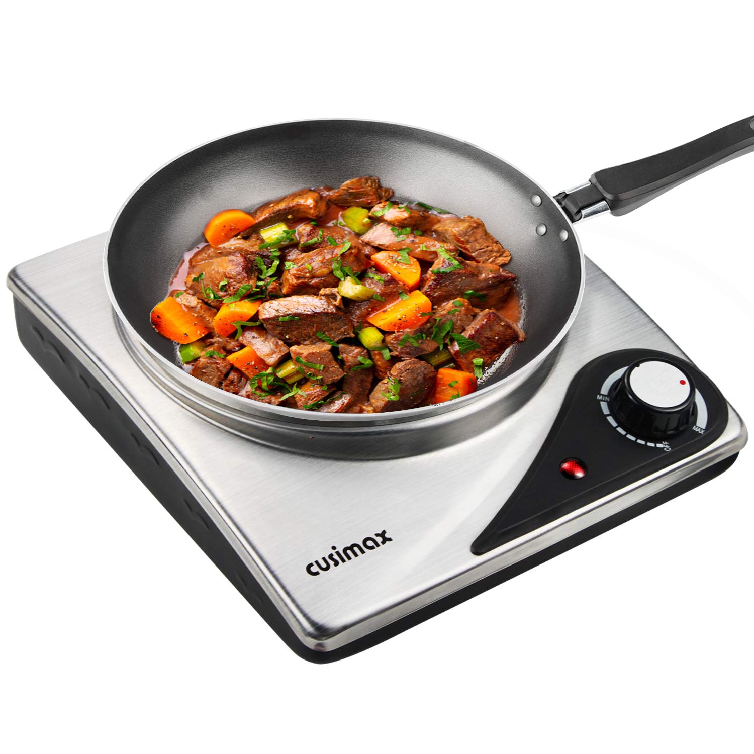 Double Hot Plate, CUSIMAX Electric Hot Plate for Cooking Portable Electric Hob, Cooktop Table Top Hob with 2 Cast Iron Rings Double Burner with Dual Temperature Control Stainless Steel