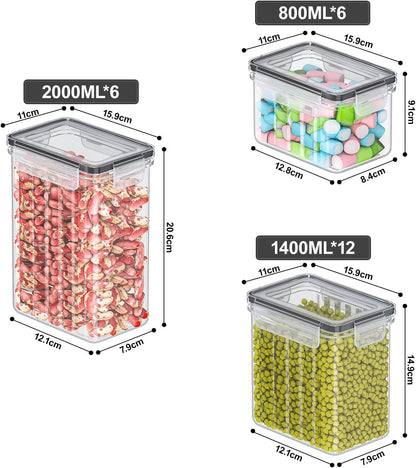 24 Pack Airtight Kitchen Food Containers – BPA-Free Cereal Storage Containers & Food Storage Containers for Flour, Sugar & Baking Supplies, with 24 Labels & Marker (33.6L)