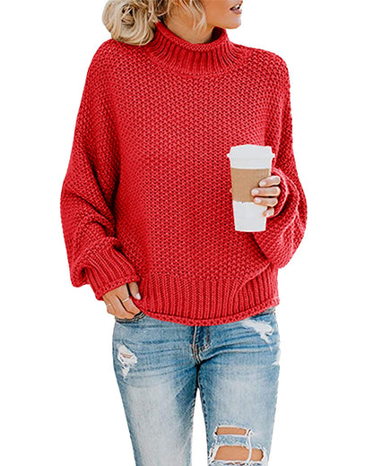 Women's Turtleneck Jumpers Casual Batwing Sweaters Long Sleeve Pullover Loose Chunky Knitted Jumper Tops