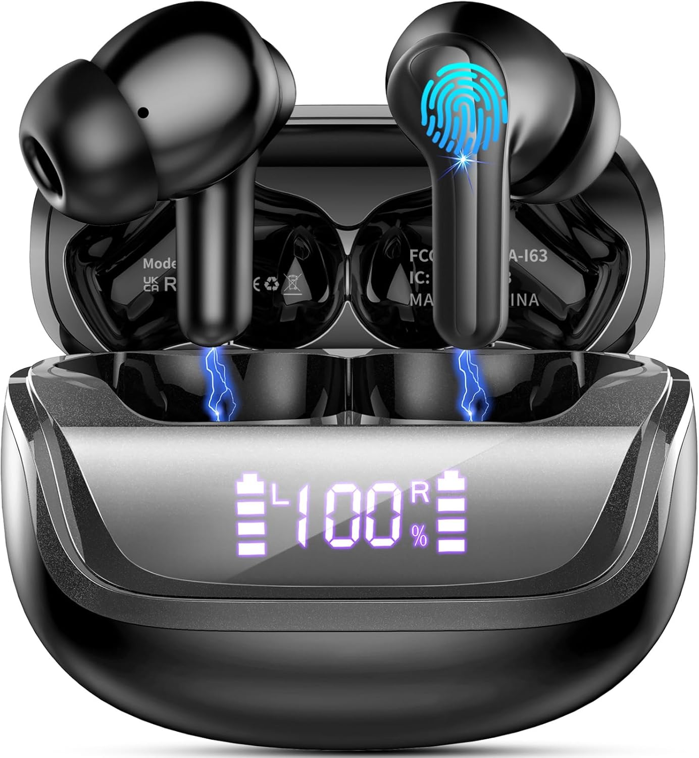 Wireless Earbuds, Bluetooth 5.4 Headphones with 4 ENC Noise Cancelling Microphone, Ear buds with HiFi Stereo Deep Bass, Bluetooth Earphones 45H Playtime LED Display, IP7 Waterproof, Dark Black